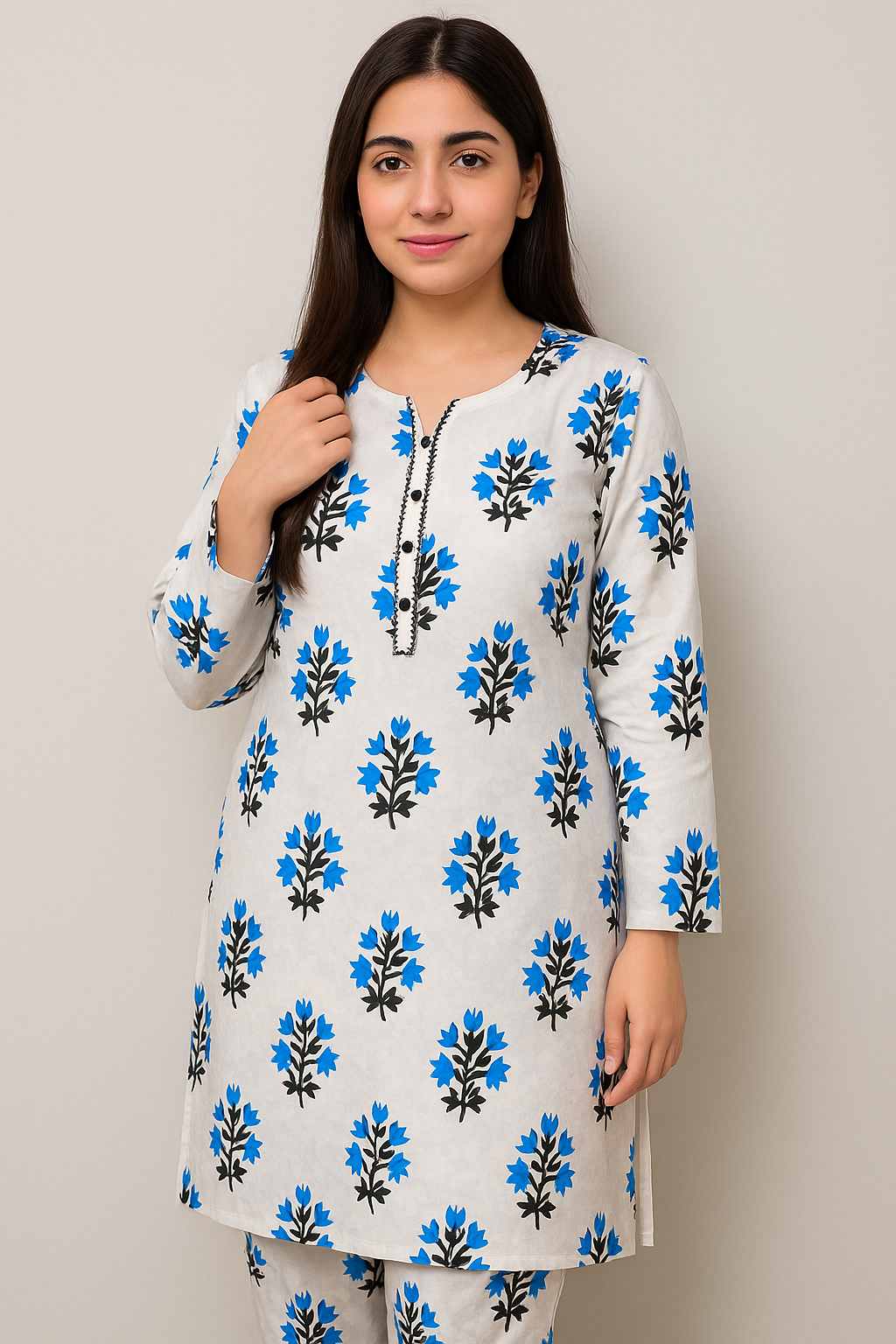 Linen Allover Digital Printed 2Pc Dress Free Size