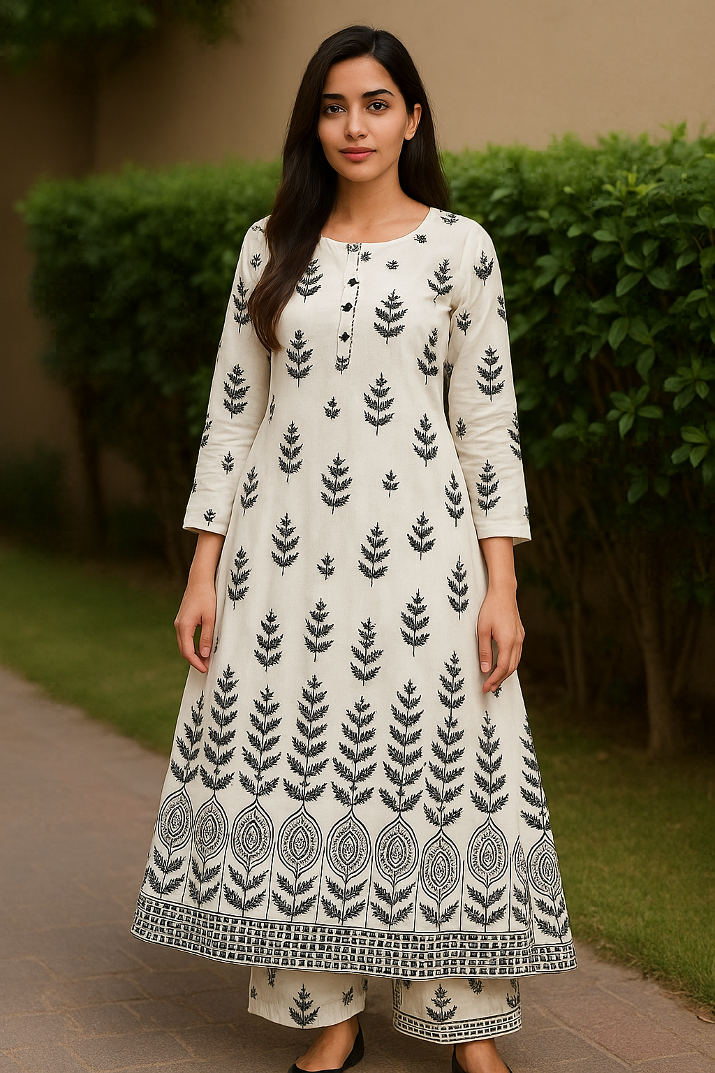 Linen Allover Digital Printed 2Pc Dress Free Size