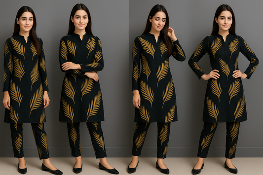 Linen Allover Digital Printed 2Pc Dress Free Size